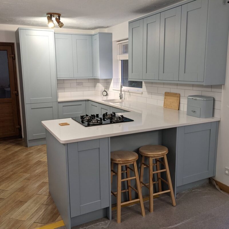 Grey shaker kitchen with island fitted by Interiors by KW, Boston, Lincolnshire